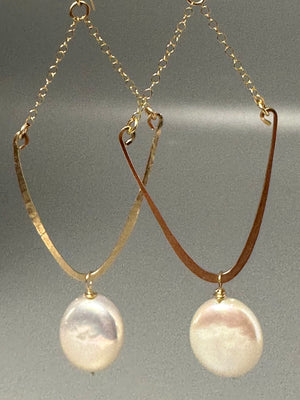 Stylized Coin Pearl Earrings