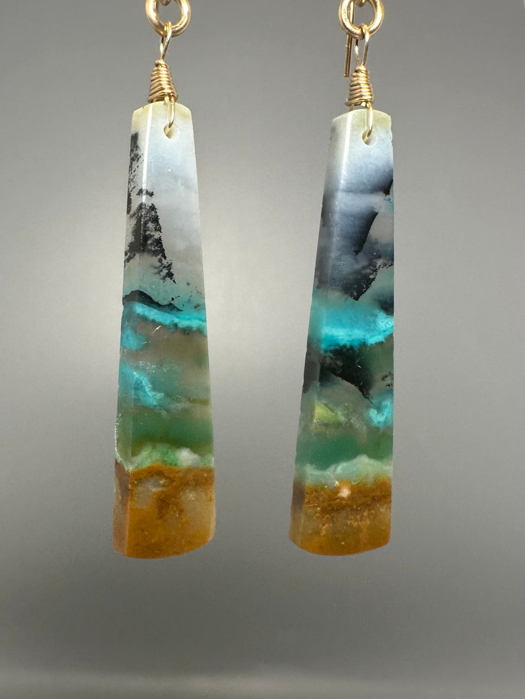 Opal Petrified Wood Drop Earrings