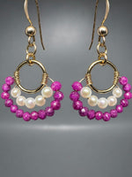 Pink Sapphire & Pearl Drop Earrings