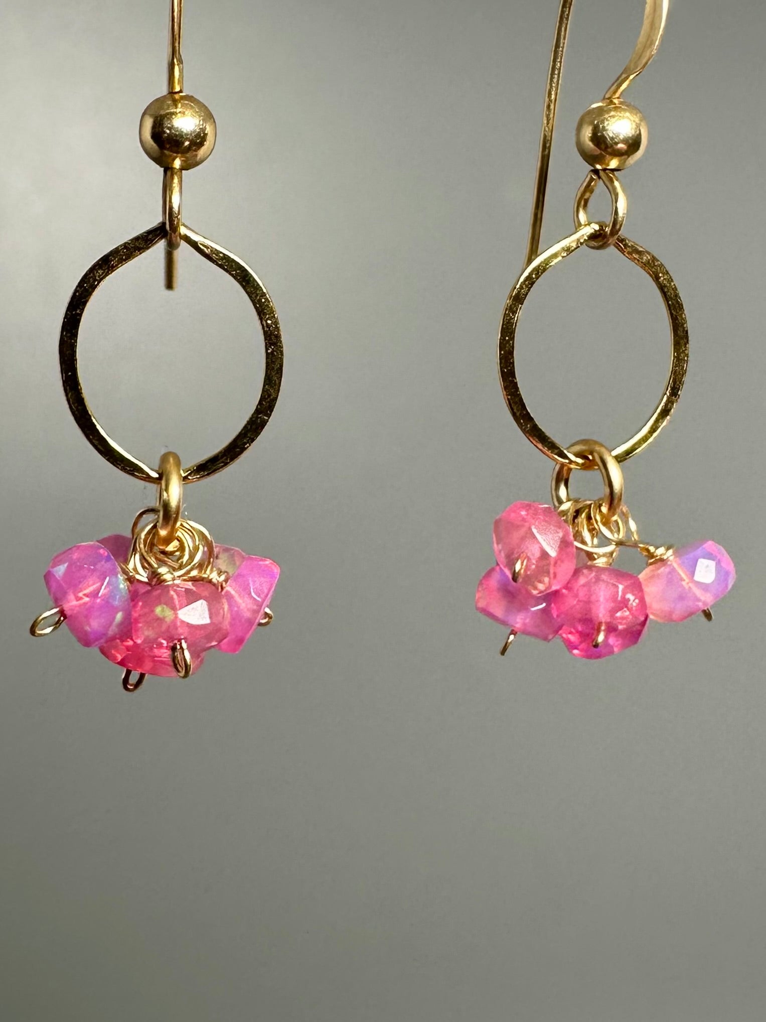 Pink Opal Cluster Earrings