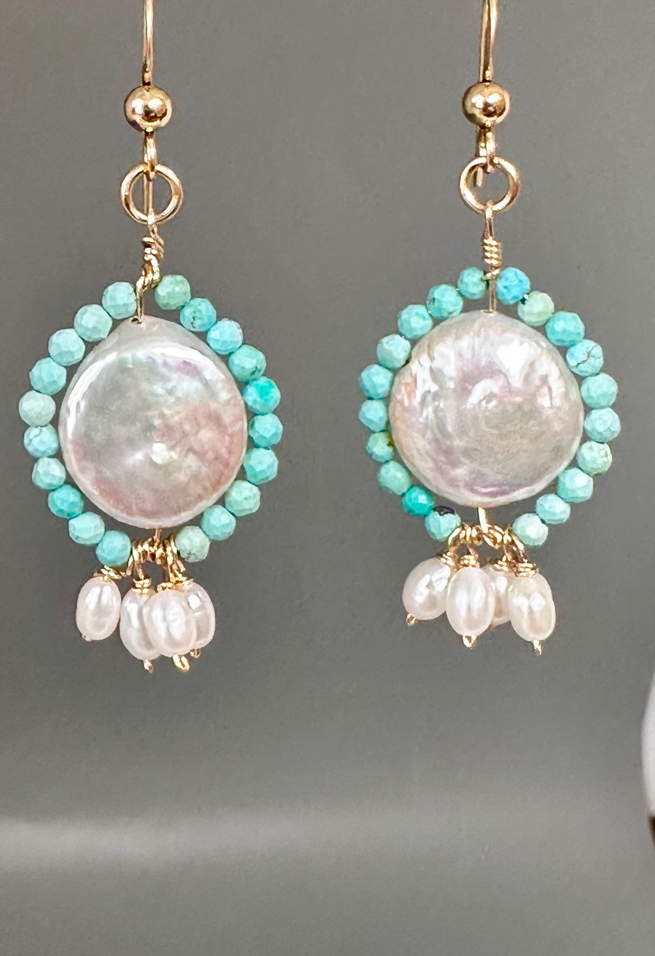 Pair of Pearl Chrysocolla Drop Earrings