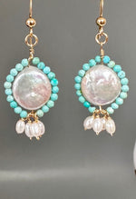 Pair of Pearl Chrysocolla Drop Earrings