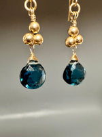 14K Gold Bead Indicolite Quartz Earrings