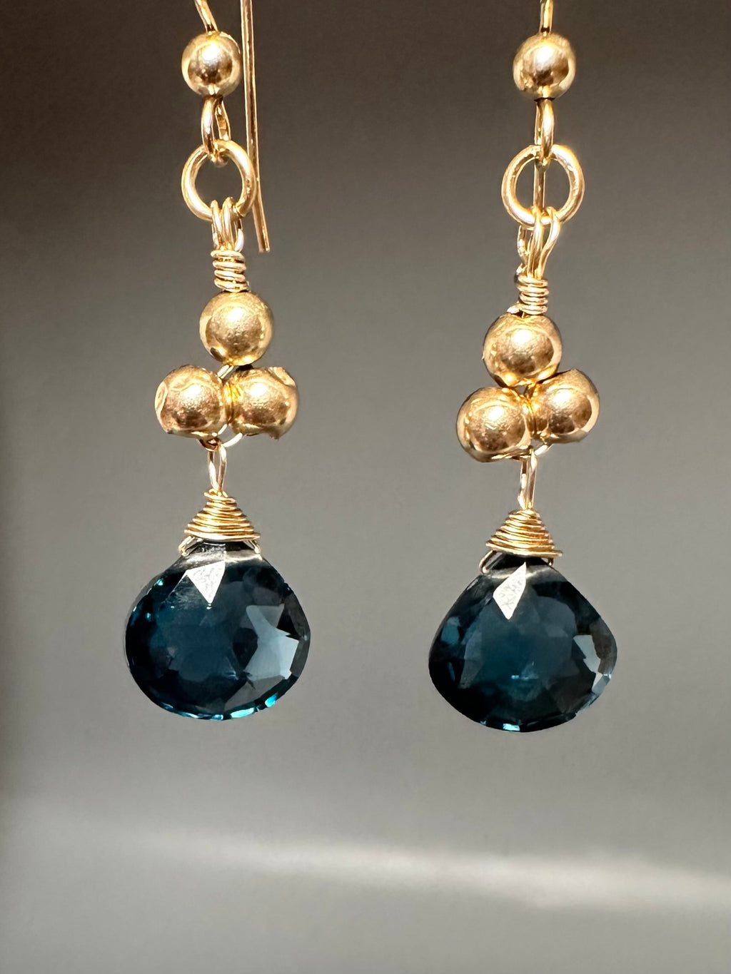 14K Gold Bead Indicolite Quartz Earrings