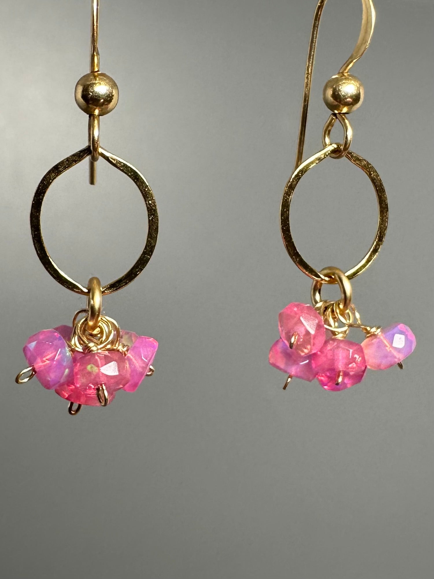 Pink Opal Cluster Earrings