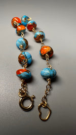 Spiny Oyster Shell & Blue Copper Turquoise Bracelet