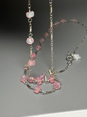 Sterling Pink Opal Layering Necklace