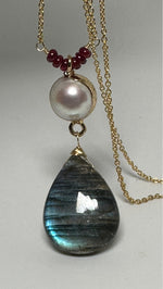 Labradorite, Ruby and Pearl Pendant Necklace