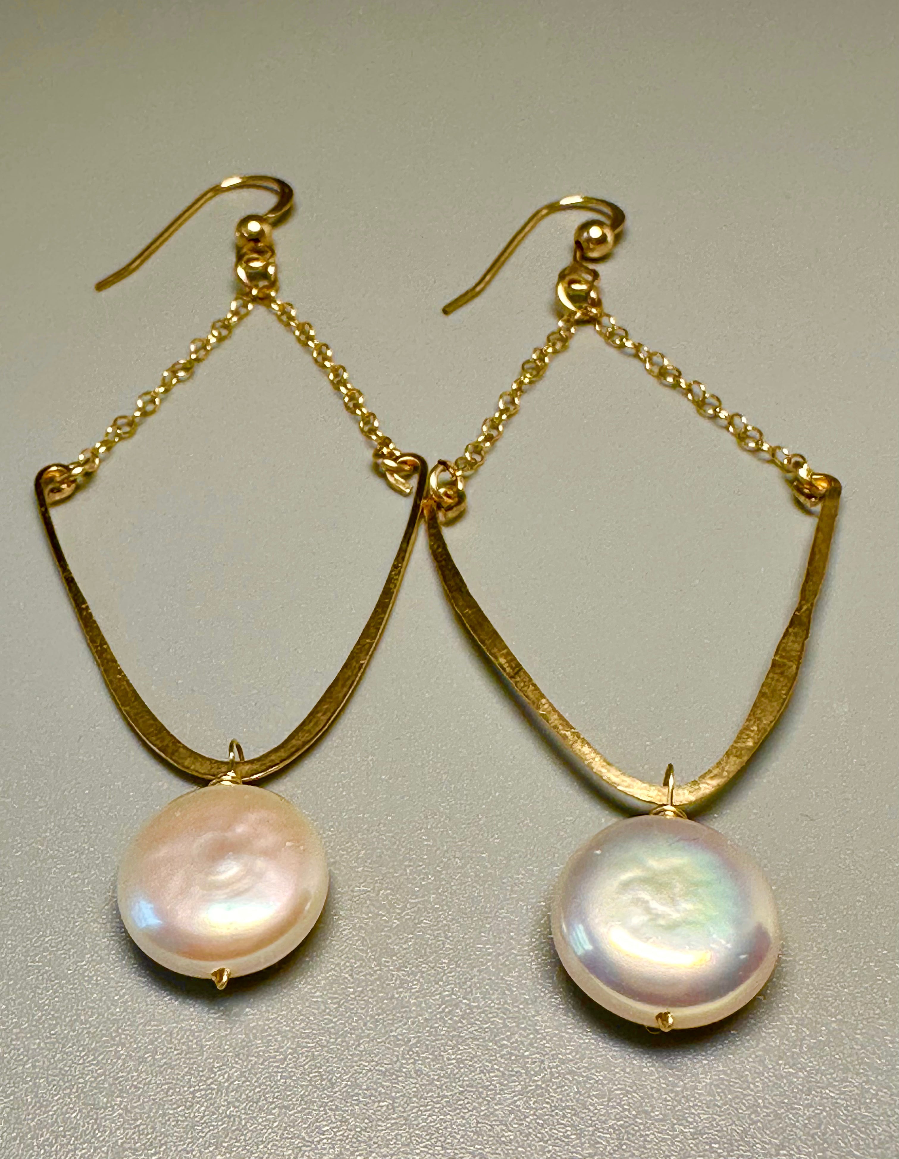 Stylized Coin Pearl Earrings