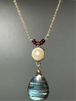 Labradorite, Ruby and Pearl Pendant Necklace