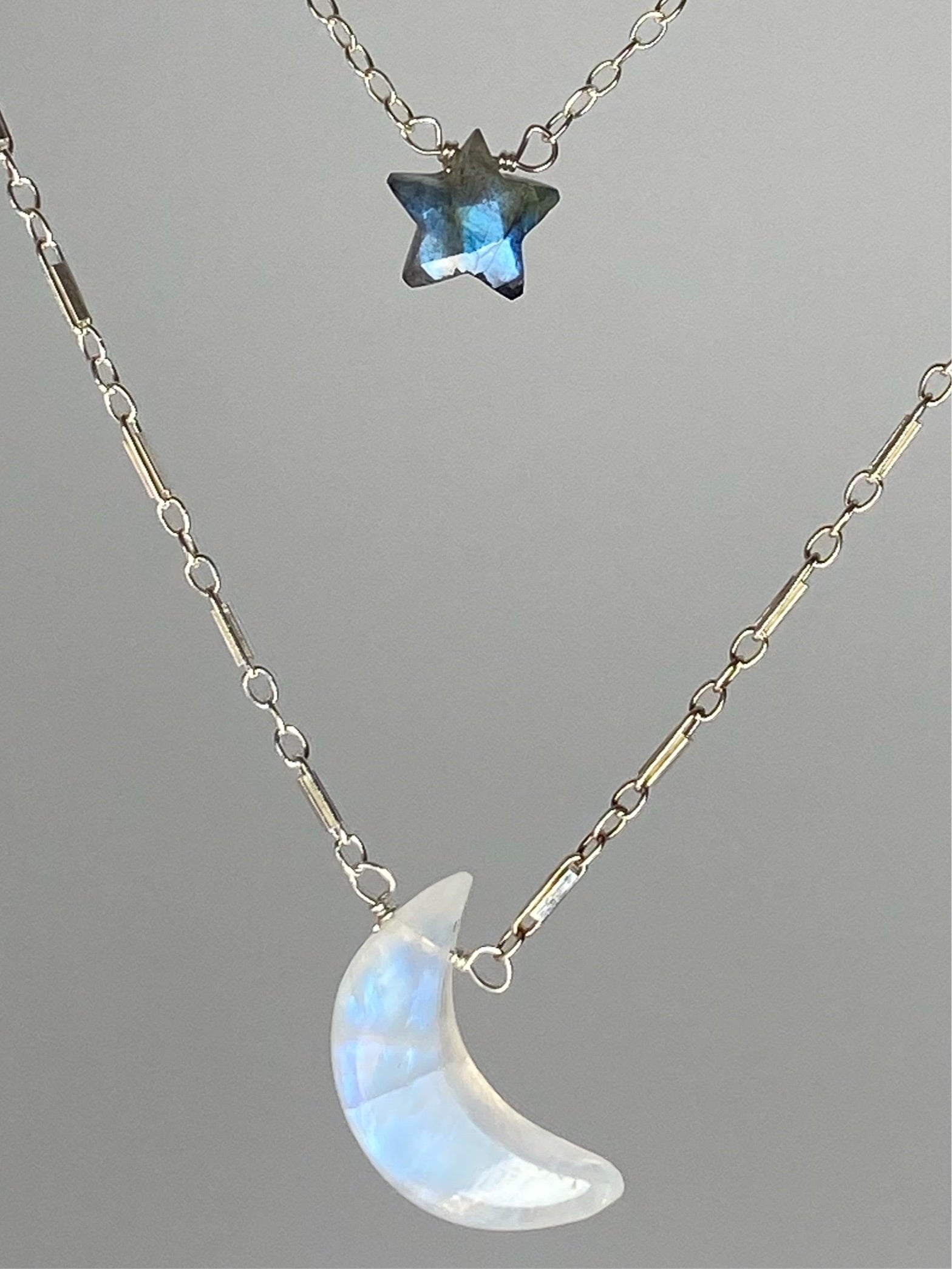 Moon and Star Double Necklace