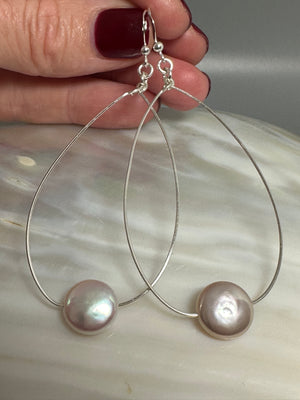 Oval Coin Pearl Earrings