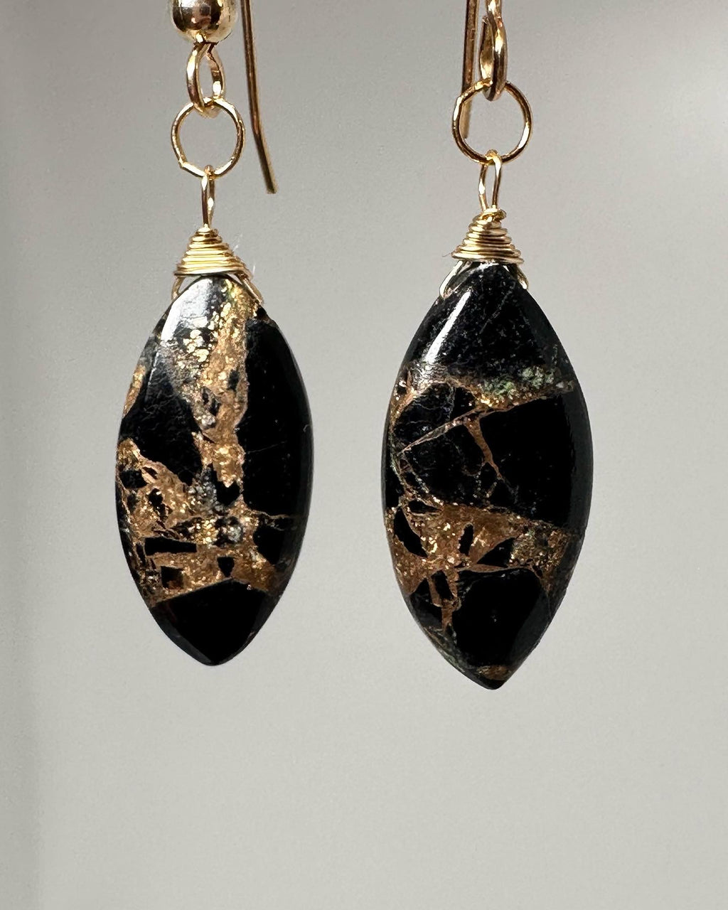 Black Obsidian Copper Earrings